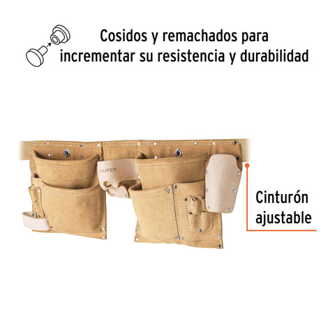 Porta herramientas de carnaza con 13 compartimentos, Truper | POHE-13C | 11537
