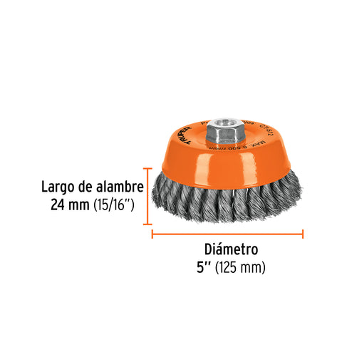 Carda copa 5' alambre trenzado fino, eje 5/8'-11, Truper | CT-612 | 11541