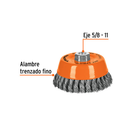 Carda copa 5' alambre trenzado fino, eje 5/8'-11, Truper | CT-612 | 11541