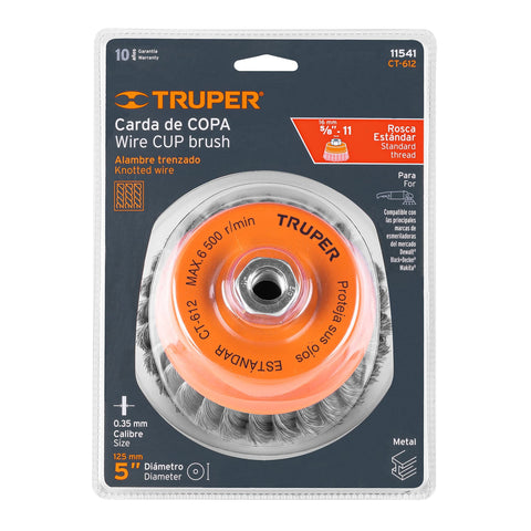 Carda copa 5' alambre trenzado fino, eje 5/8'-11, Truper | CT-612 | 11541