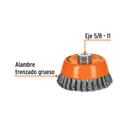 Carda copa 5' alambre trenzado grueso, eje 5/8'-11, Truper | CT-612X | 11542
