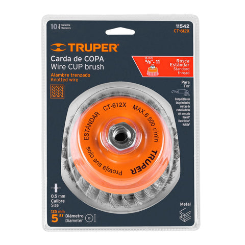 Carda copa 5' alambre trenzado grueso, eje 5/8'-11, Truper | CT-612X | 11542