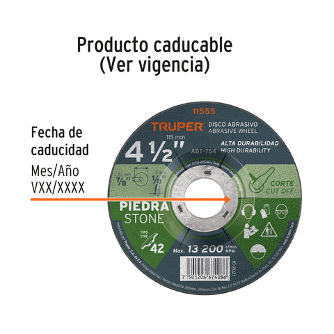 Disco Tipo 42 de 4-1/2' x 3.2 mm para corte de piedra | ABT-754 | 11555