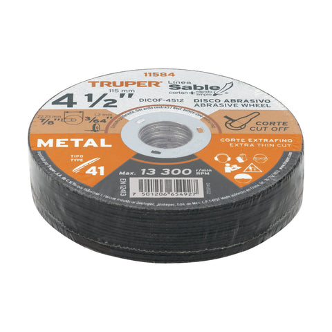 Disco Tipo 41 de 4-1/2' x 1.2 mm corte fino de metal, Sable | DICOF-4512 | 11584