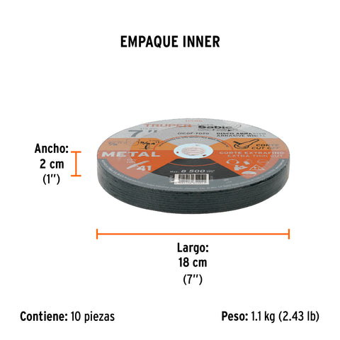 Disco Tipo 41 de 7' x 2 mm corte fino de metal, Sable | DICOF-7020 | 11586