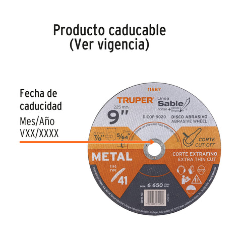 Disco Tipo 41 de 9' x 2 mm corte fino de metal, Sable | DICOF-9020 | 11587