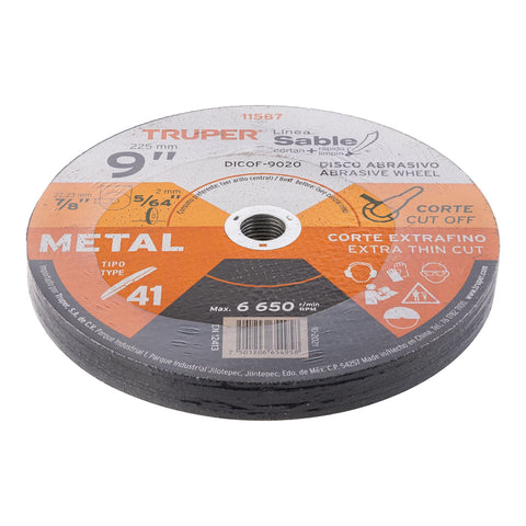 Disco Tipo 41 de 9' x 2 mm corte fino de metal, Sable | DICOF-9020 | 11587