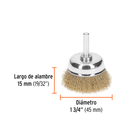 Carda de copa 1-3/4' alambre fino para taladro, Truper | CO-1-3/4F | 11591