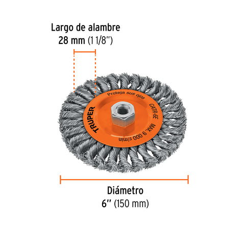 Carda circular 6' alambre trenzado, eje 5/8'-11, Truper | CATR-6E | 11597