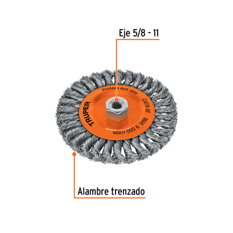 Carda circular 6' alambre trenzado, eje 5/8'-11, Truper | CATR-6E | 11597