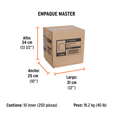 Lija de esmeril negra grano 36 de óxido de aluminio, Truper | LIME-36 | 11600