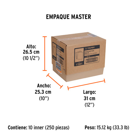 Lija de esmeril negra grano 50 de óxido de aluminio, Truper | LIME-50 | 11601