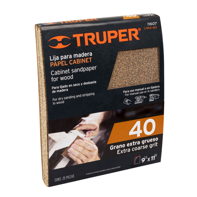 Lija para madera papel cabinet, grano 40, Truper (LIMA-40)