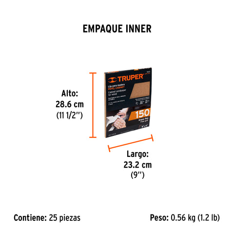 Lija para madera papel cabinet, grano 150, Truper | LIMA-150 | 11613