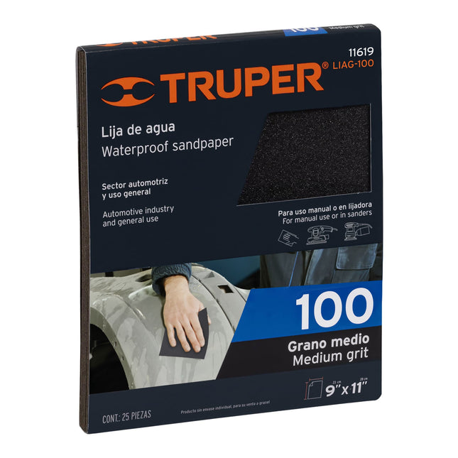 Lija de agua grano 100 de carburo de silicio, Truper (LIAG-100)