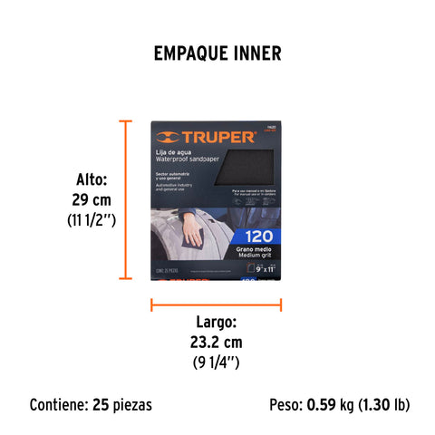 Lija de agua grano 120 de carburo de silicio, Truper | LIAG-120 | 11620