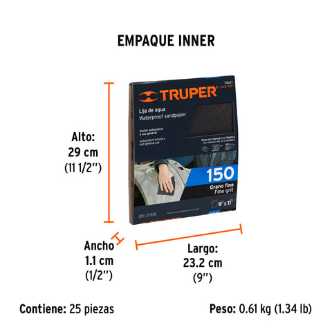 Lija de agua grano 150 de carburo de silicio, Truper | LIAG-150 | 11621