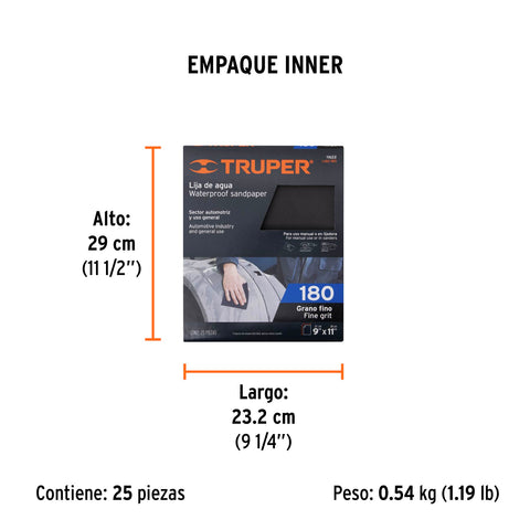 Lija de agua grano 180 de carburo de silicio, Truper | LIAG-180 | 11622