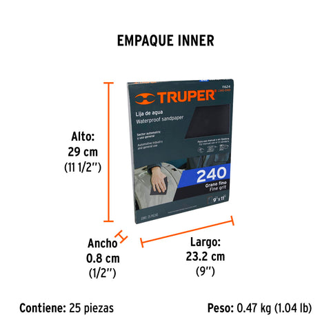 Lija de agua grano 240 de carburo de silicio, Truper | LIAG-240 | 11624