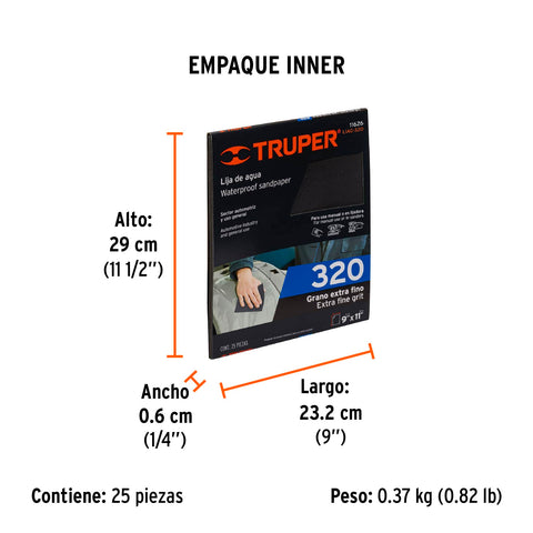 Lija de agua grano 320 de carburo de silicio, Truper | LIAG-320 | 11626