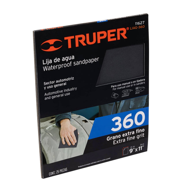 Lija de agua grano 360 de carburo de silicio, Truper (LIAG-360)