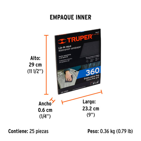 Lija de agua grano 360 de carburo de silicio, Truper | LIAG-360 | 11627
