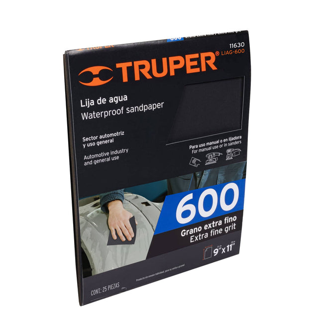 Lija de agua grano 600 de carburo de silicio, Truper (LIAG-600)