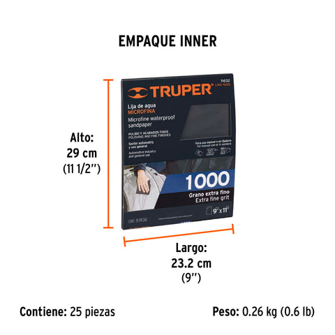 Lija de agua grano 1000 microfina carburo de silicio, Truper | LIAG-1000 | 11632