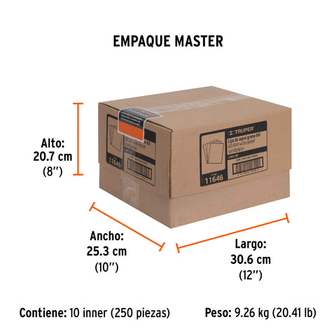 Lija de agua grano 60 de carburo de silicio, Truper | LIAG-60 | 11646
