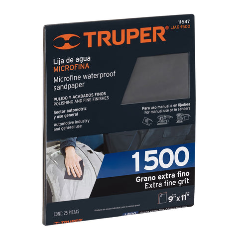 Lija de agua grano 1500 microfina carburo de silicio, Truper | LIAG-1500 | 11647