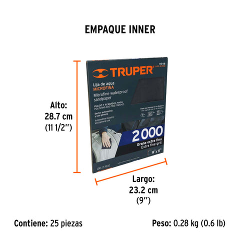 Lija de agua grano 2000 microfina carburo de silicio, Truper | LIAG-2000 | 11648
