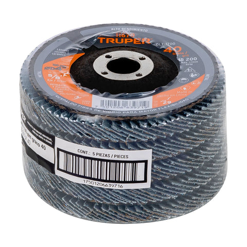 Disco laminado 4', grano 40 centro 5/8', fibra, TRUPER | DLT-1700 | 11670