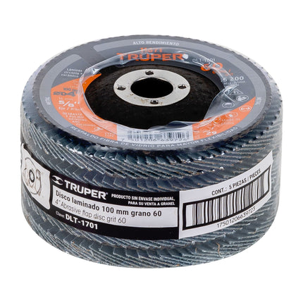 Disco laminado 4', grano 60 centro 5/8', fibra, TRUPER | DLT-1701 | 11671