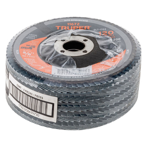 Disco laminado 4', grano 120 centro 5/8', fibra, TRUPER | DLT-1703 | 11672