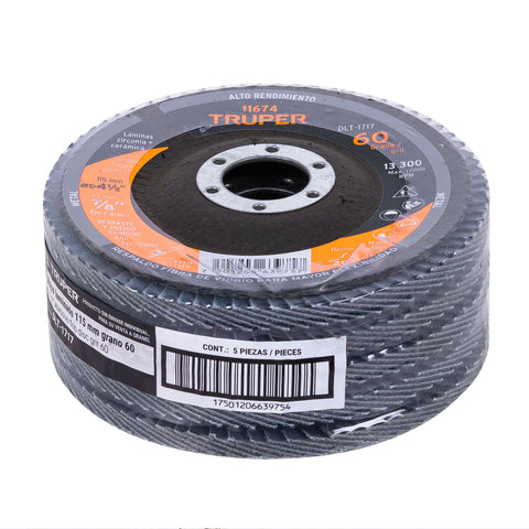Disco laminado 4-1/2', grano 60 centro 7/8', fibra, TRUPER | DLT-1717 | 11674