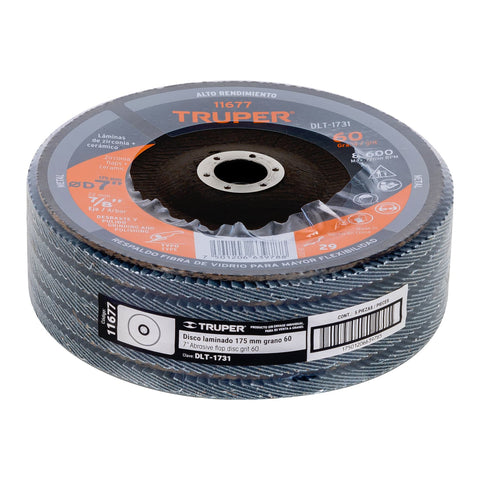 Disco laminado 7', grano 60 centro 7/8', fibra, TRUPER | DLT-1731 | 11677