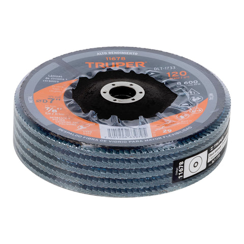 Disco laminado 7', grano 120 centro 7/8', fibra, TRUPER | DLT-1733 | 11678