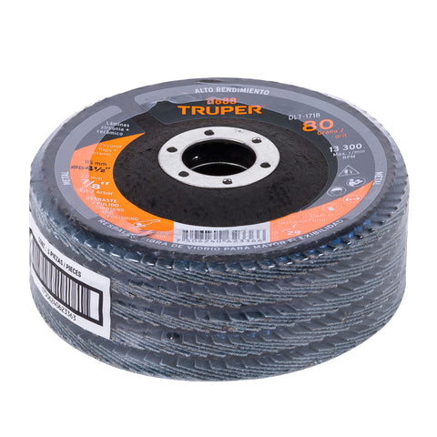 Disco laminado 4-1/2', grano 80 centro 7/8', fibra, TRUPER | DLT-1718 | 11688