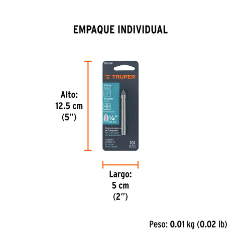 Broca para vidrio y azulejo de 1/4', Truper | BVI-1/4 | 11702