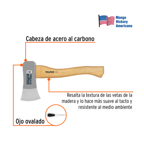 Hacha cazadora 1-3/4 lb, mango hickory 15', Truper | HC-1-3/4 | 11709