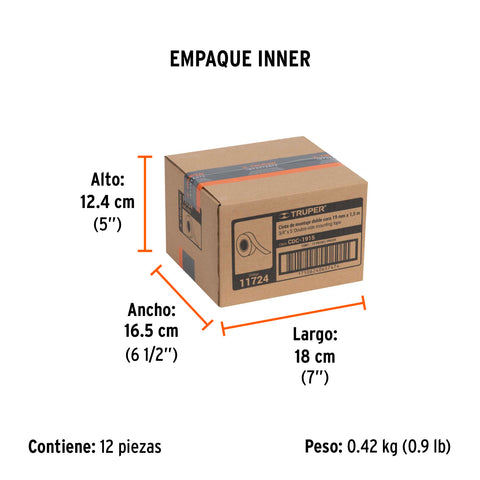 Cinta doble cara de 19 mm x 1.5 m, Truper | CDC-1915 | 11724