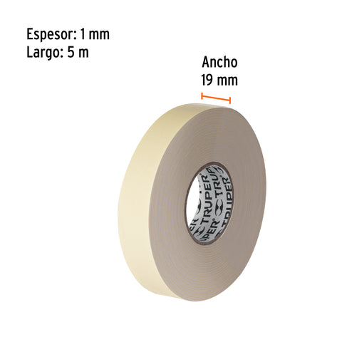 Cinta doble cara de 19 mm x 5 m, Truper | CDC-1950 | 11725
