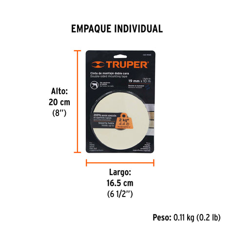 Cinta doble cara de 19 mm x 10 m, Truper | CDC-19100 | 11726