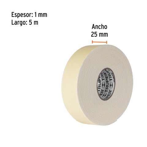 Cinta doble cara de 25 mm x 5 m, Truper | CDC-2550 | 11727