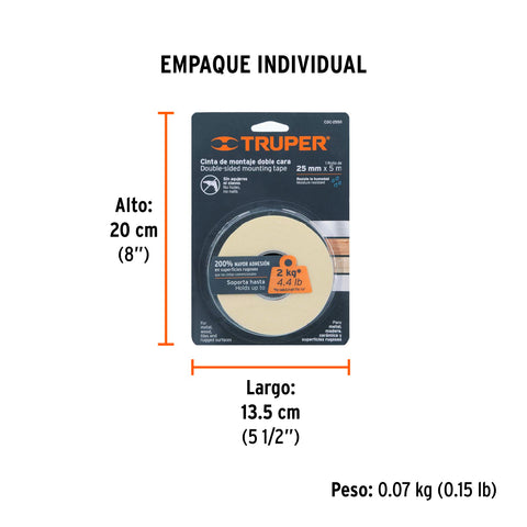 Cinta doble cara de 25 mm x 5 m, Truper | CDC-2550 | 11727