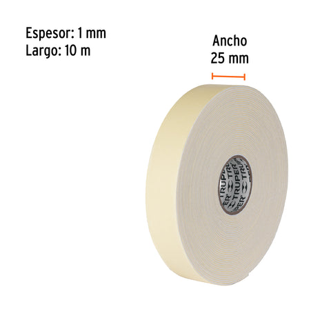 Cinta doble cara de 25 mm x 10 m, Truper | CDC-25100 | 11728