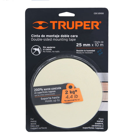 Cinta doble cara de 25 mm x 10 m, Truper | CDC-25100 | 11728