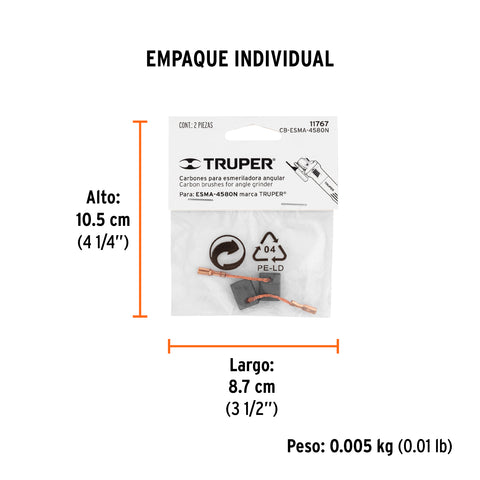 Bolsa con 2 carbones de repuesto para ESMA-4580N, TRUPER | CB-ESMA-4580N | 11767
