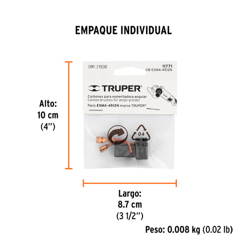 Bolsa con 2 carbones de repuesto para ESMA-4512N, TRUPER | CB-ESMA-4512N | 11771
