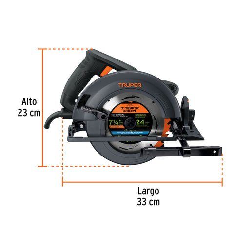 Sierra circular 7-1/4', 1800W, TRUPER INDUSTRIAL | SICI-7-1/4N4 | 11779